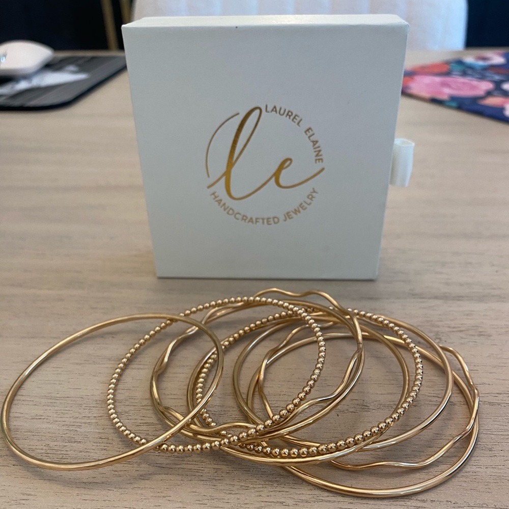 Set of 9 14k Gold Filled Bangles